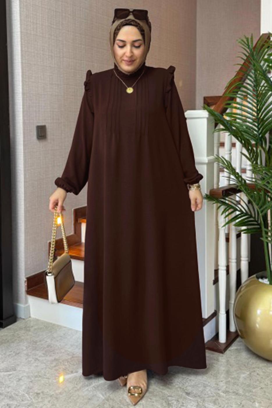 Vêtements hijab BRUN ROBE DÉTAILLÉE À VOLANTS T 2017