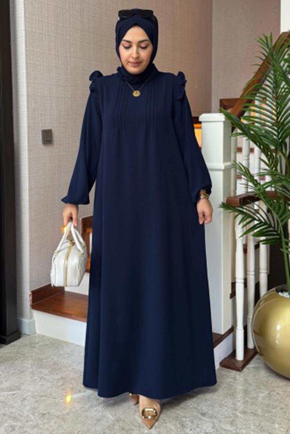 Vêtements hijab BLEU MARINE ROBE DÉTAILLÉE À VOLANTS T 2017