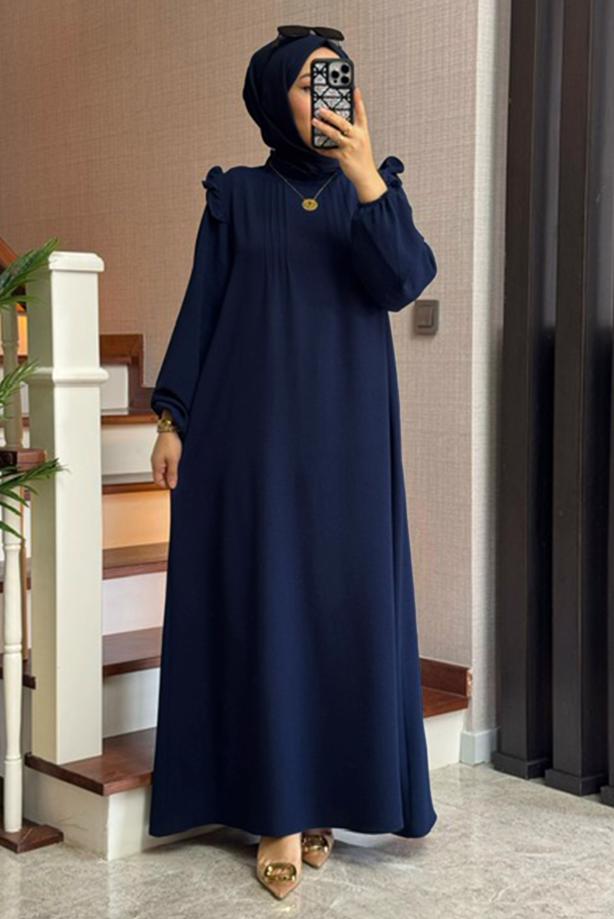 Vêtements hijab BLEU MARINE ROBE DÉTAILLÉE À VOLANTS T 2017 - TRENDTESETTÜR
