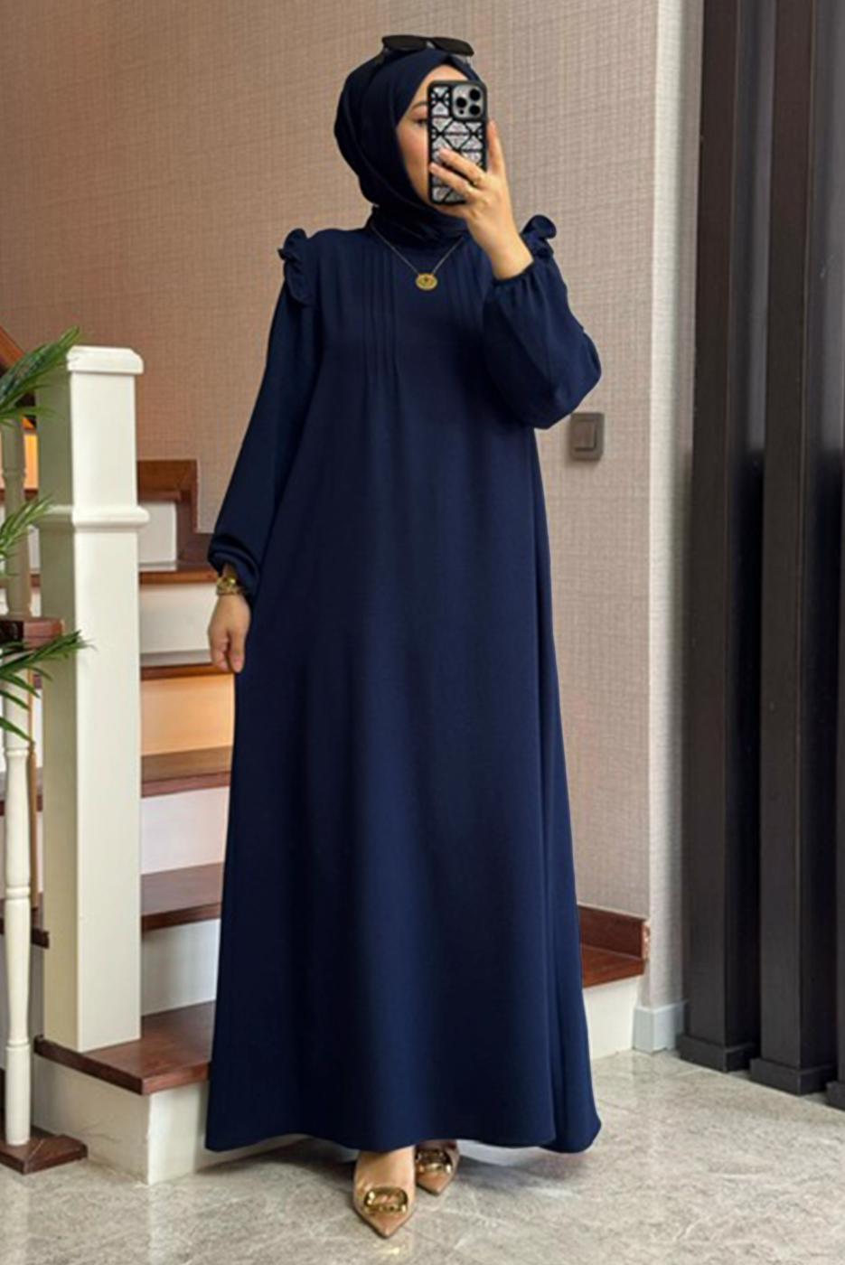 Vêtements hijab BLEU MARINE ROBE DÉTAILLÉE À VOLANTS T 2017