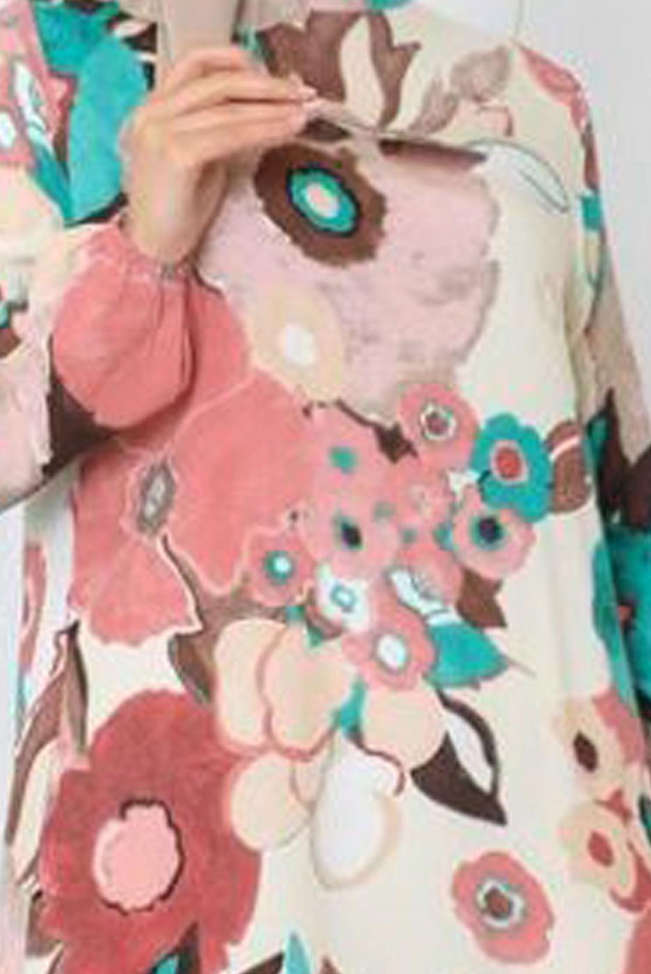 Tesettür giyim PUDRA DESENLİ VİSKON TESETTÜR ELBİSE T 2048