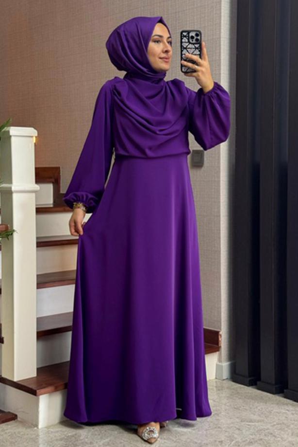 Vêtements hijab POURPRE ROBE CEINTURE T 2096 - TRENDTESETTÜR