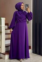 Vêtements hijab POURPRE ROBE CEINTURE T 2096