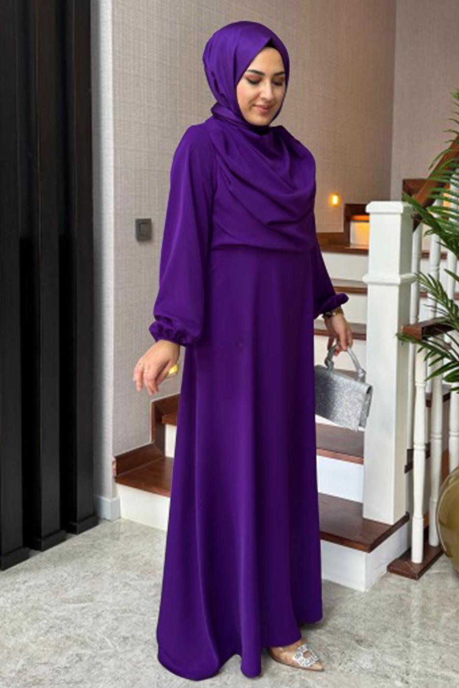 Vêtements hijab POURPRE ROBE CEINTURE T 2096