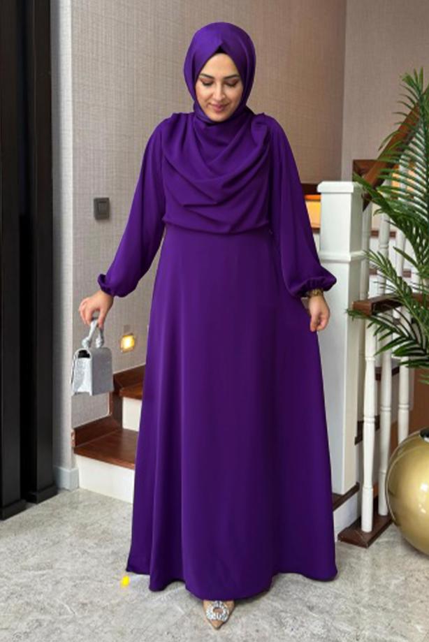 Vêtements hijab POURPRE ROBE CEINTURE T 2096 - TRENDTESETTÜR