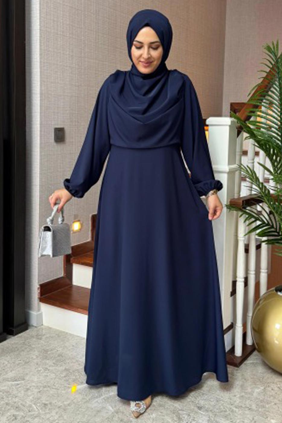 Vêtements hijab BLEU MARINE ROBE CEINTURE T 2096