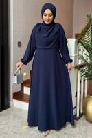 Vêtements hijab BLEU MARINE ROBE CEINTURE T 2096