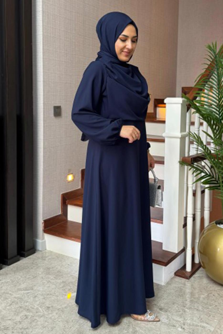 Vêtements hijab BLEU MARINE ROBE CEINTURE T 2096