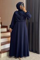 Vêtements hijab BLEU MARINE ROBE CEINTURE T 2096