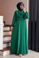 Vêtements hijab VERT ROBE CEINTURE T 2096