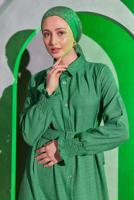 Tesettür giyim YEŞİL KEMERLİ ELBİSE T 2104