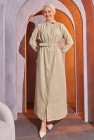 Tesettür giyim BEJ KEMERLİ ELBİSE T 2104