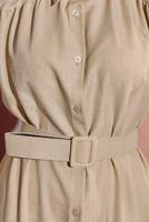 Tesettür giyim BEJ KEMERLİ ELBİSE T 2104