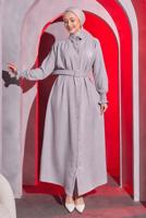 Tesettür giyim GRİ KEMERLİ ELBİSE T 2104