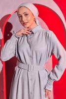 Tesettür giyim GRİ KEMERLİ ELBİSE T 2104