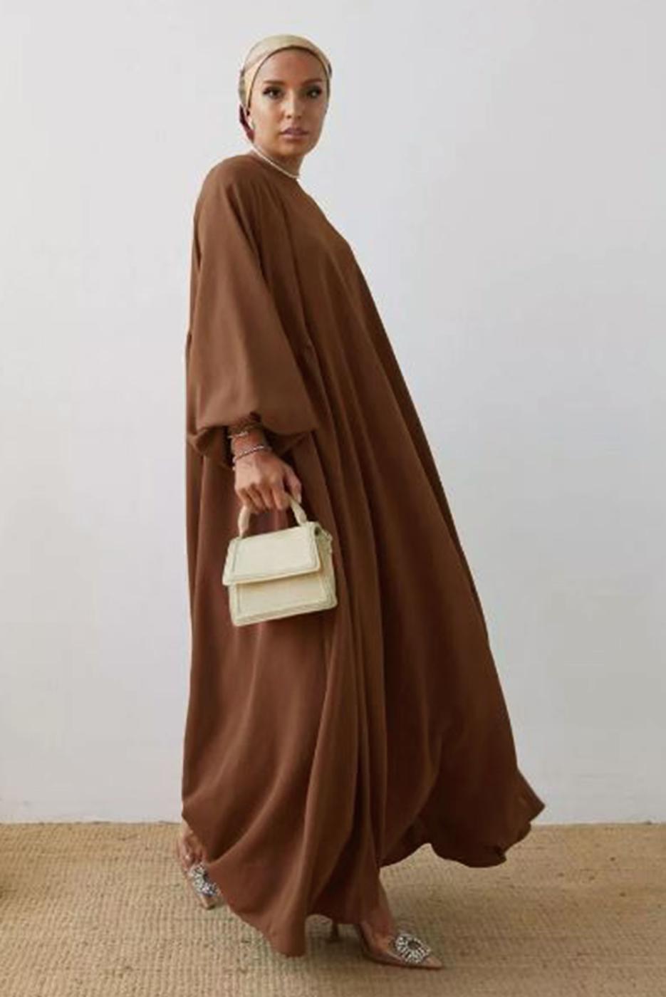 Tesettür giyim KAHVE SALAŞ ELBİSE T 2105