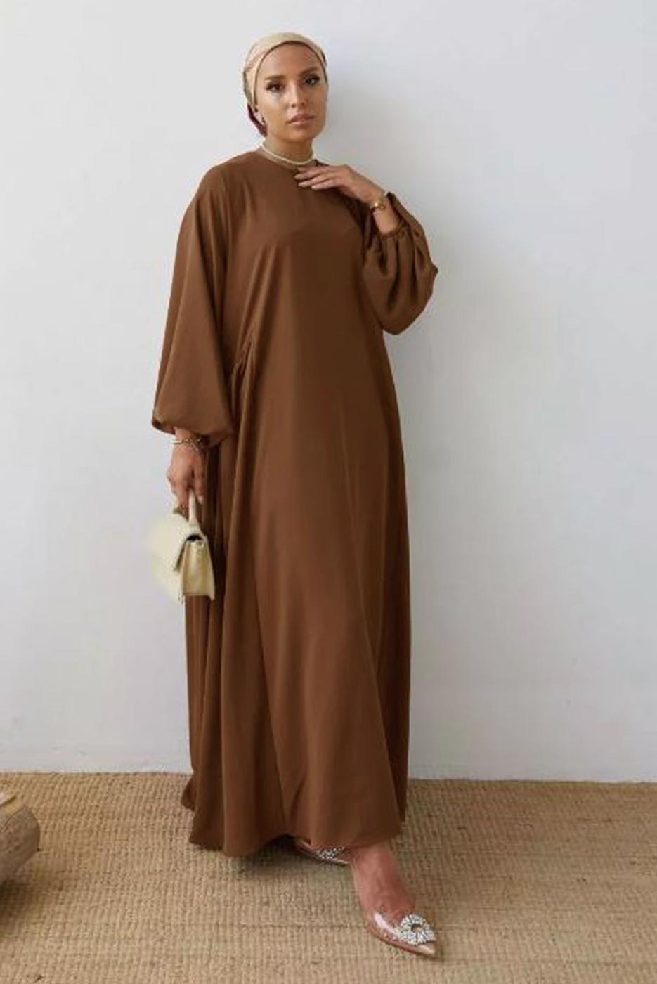 Tesettür giyim KAHVE SALAŞ ELBİSE T 2105