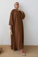 Tesettür giyim KAHVE SALAŞ ELBİSE T 2105
