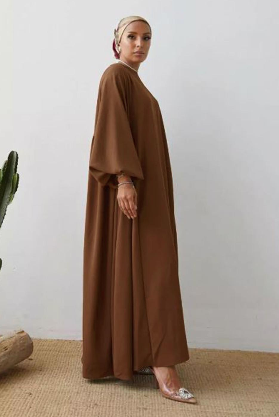 Tesettür giyim KAHVE SALAŞ ELBİSE T 2105