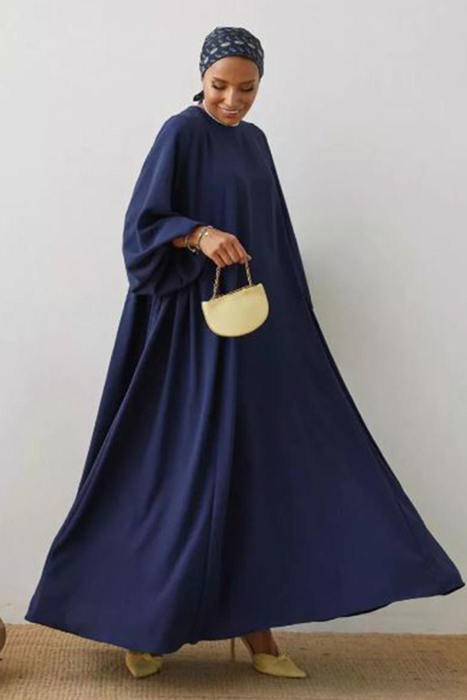 Tesettür giyim LACİVERT SALAŞ ELBİSE T 2105