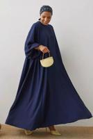 Tesettür giyim LACİVERT SALAŞ ELBİSE T 2105