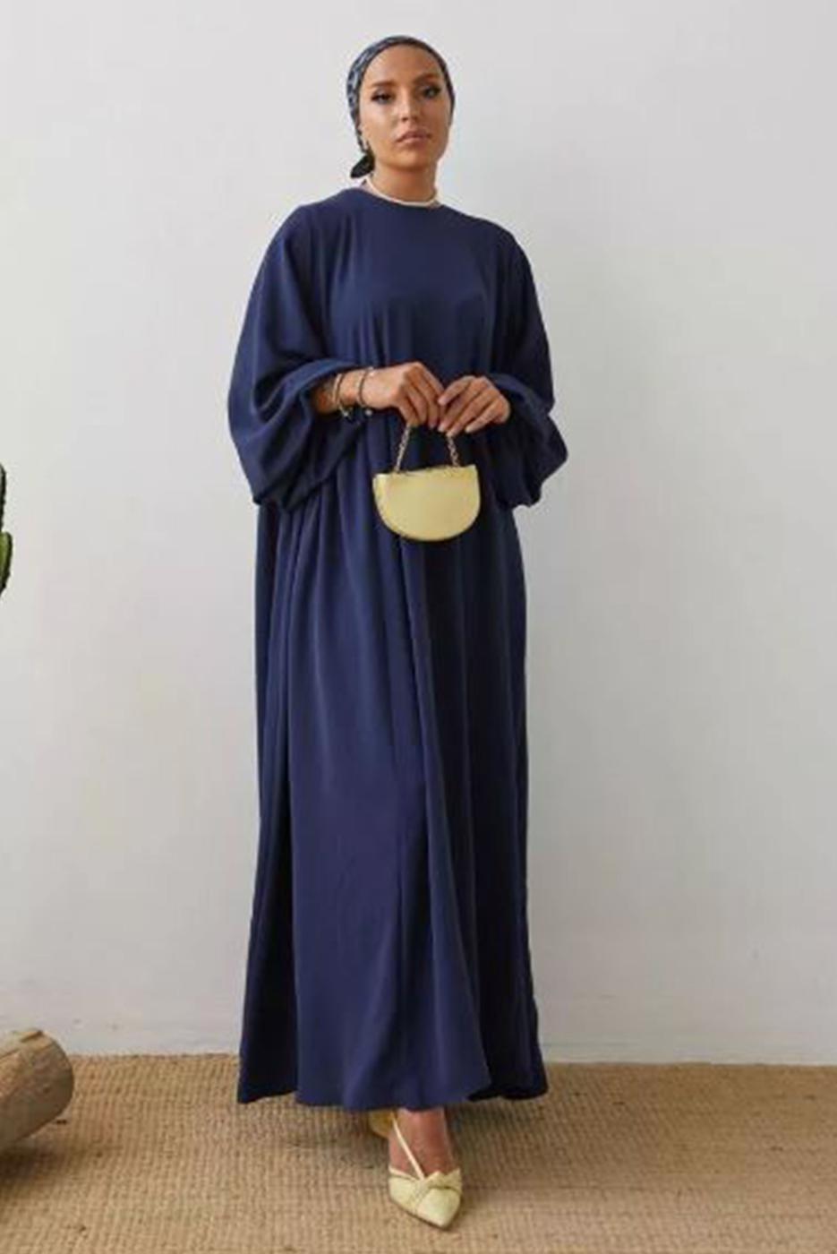 Tesettür giyim LACİVERT SALAŞ ELBİSE T 2105