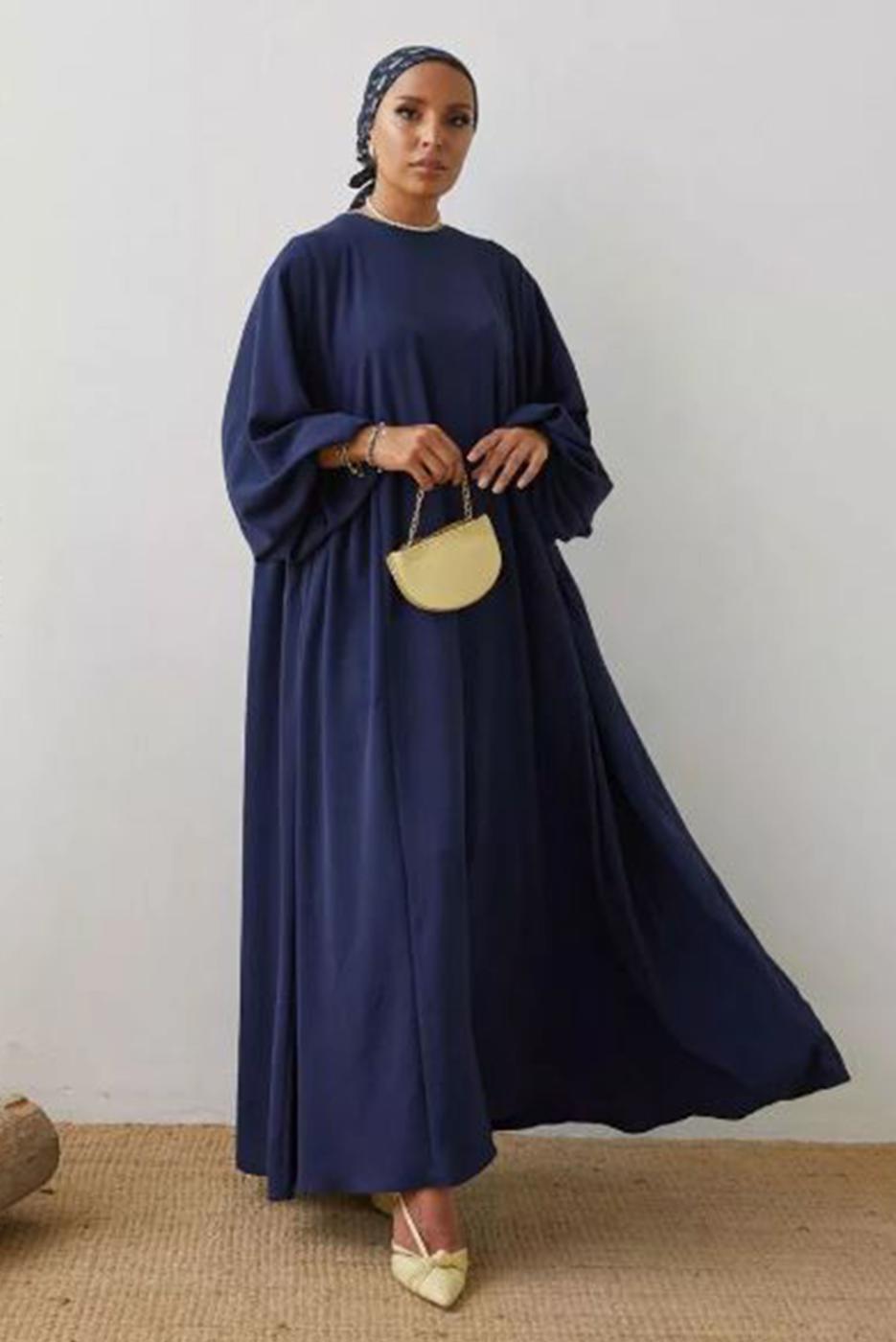 Tesettür giyim LACİVERT SALAŞ ELBİSE T 2105