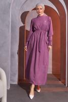 Tesettür giyim MOR KUŞAKLI ELBİSE T 2193
