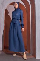 Tesettür giyim LACİVERT KUŞAKLI ELBİSE T 2193