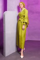 Tesettür giyim YEŞİL KUŞAKLI ELBİSE T 2193