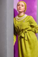 Tesettür giyim YEŞİL KUŞAKLI ELBİSE T 2193