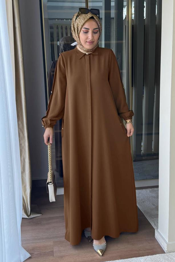 Vêtements hijab BRUN ROBE DÉTAIL BOUTONS T 2322 - TRENDTESETTÜR