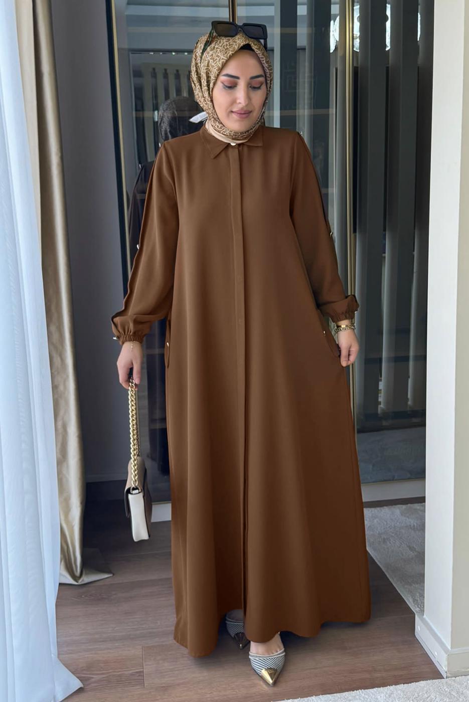 Vêtements hijab BRUN ROBE DÉTAIL BOUTONS T 2322