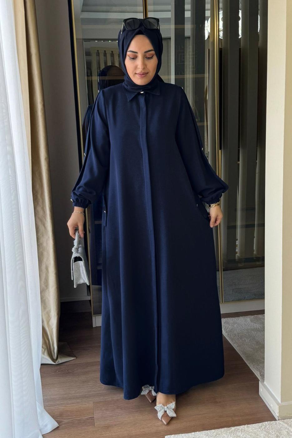 Vêtements hijab BLEU MARINE ROBE DÉTAIL BOUTONS T 2322