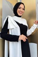 Tesettür giyim SİYAH İKİ RENKLİ ELBİSE T 2683