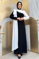 Tesettür giyim SİYAH İKİ RENKLİ ELBİSE T 2683