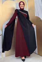 Tesettür giyim BORDO İKİ RENKLİ ELBİSE T 2683