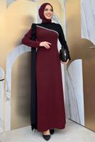 Tesettür giyim BORDO İKİ RENKLİ ELBİSE T 2683
