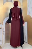 Tesettür giyim BORDO İKİ RENKLİ ELBİSE T 2683