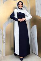 Tesettür giyim LACİVERT İKİ RENKLİ ELBİSE T 2683
