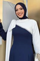 Tesettür giyim LACİVERT İKİ RENKLİ ELBİSE T 2683