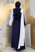 Tesettür giyim LACİVERT İKİ RENKLİ ELBİSE T 2683