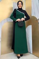 Tesettür giyim YEŞİL İKİ RENKLİ ELBİSE T 2683