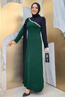 Tesettür giyim YEŞİL İKİ RENKLİ ELBİSE T 2683