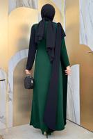 Tesettür giyim YEŞİL İKİ RENKLİ ELBİSE T 2683
