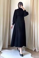 Tesettür giyim SİYAH BAĞCIK DETAYLI ELBİSE T 2695