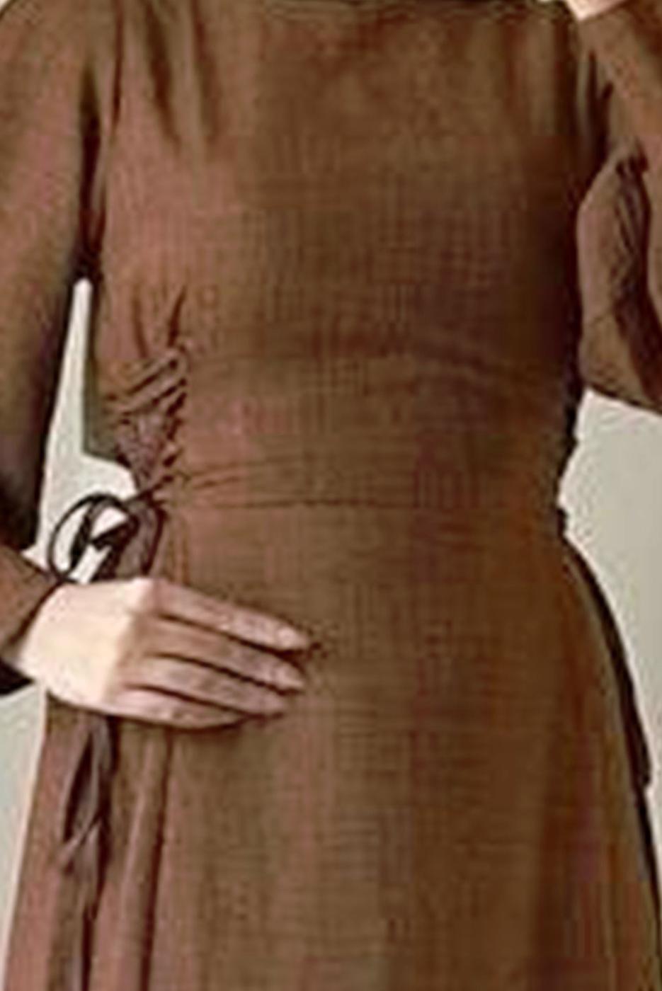 Tesettür giyim KAHVE BAĞCIK DETAYLI ELBİSE T 2695