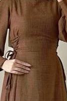 Tesettür giyim KAHVE BAĞCIK DETAYLI ELBİSE T 2695