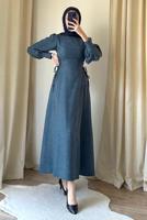 Tesettür giyim LACİVERT BAĞCIK DETAYLI ELBİSE T 2695