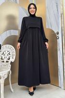 Tesettür giyim SİYAH PAMUKLU PARÇA DETAYLI ELBİSE T 3006